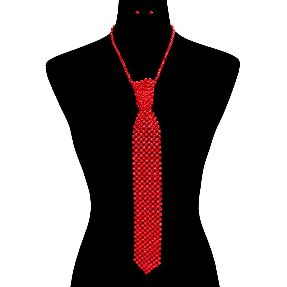 Red Pearl Necktie Statement Necklace